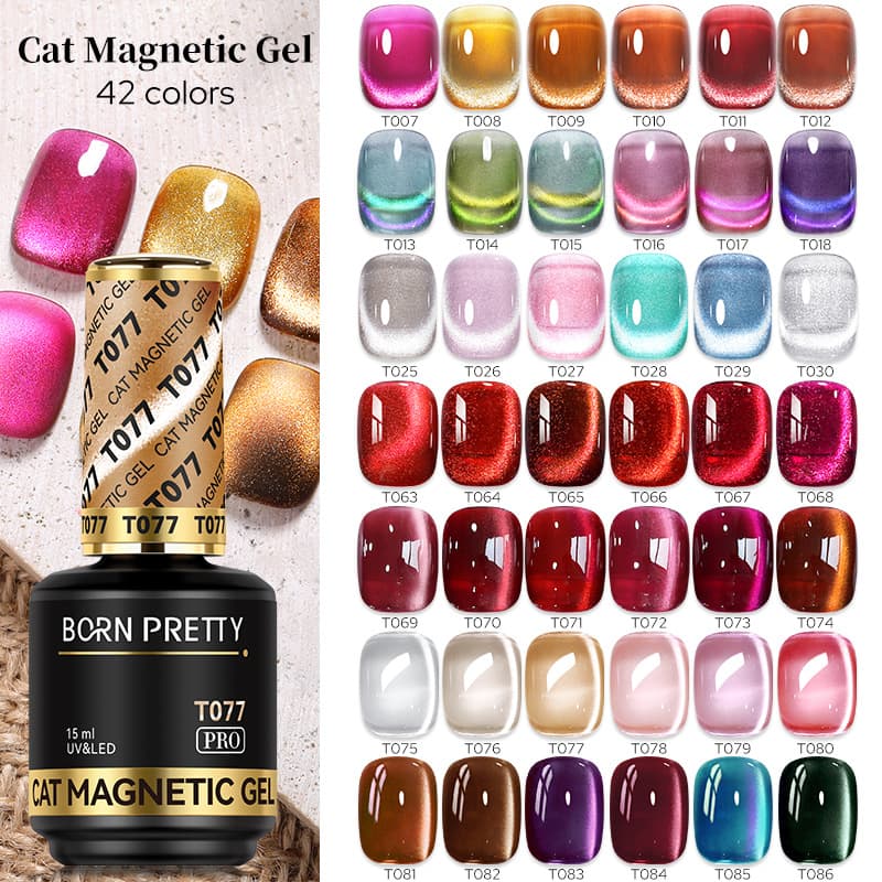 BORN PRETTY Cross-Border 42 Colors Nail Glass Bead Cat Eye Gel 15ml Flash Red-Brown Magnetic Nail Polish