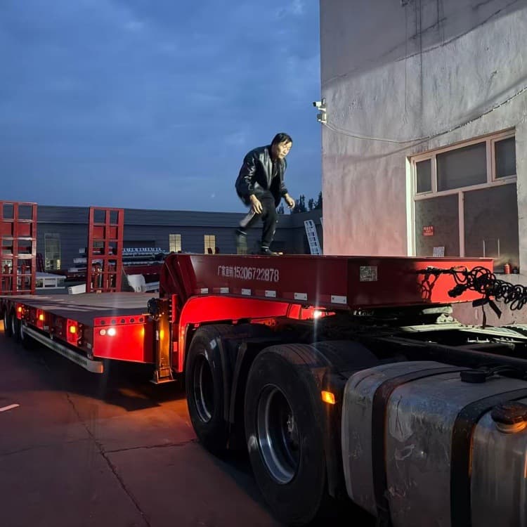 12-meter machinery flatbed trailer 3.2-meter wide three-axle excavator transport vehicle 245 tire machinery flatbed trailer