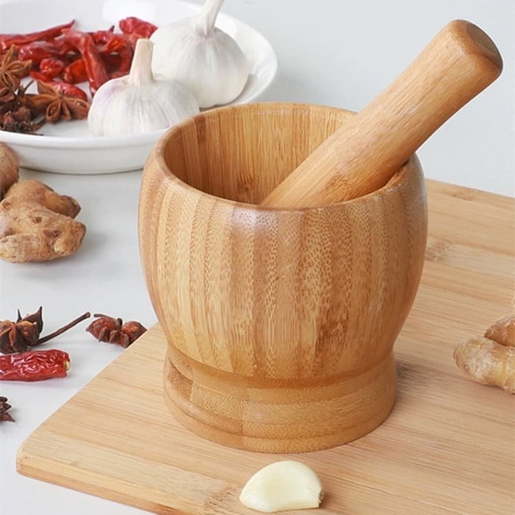 Home Use Garlic Smasher Mortar and Pestle Bamboo Wood Crush Garlic Tool Chinese Kitchen Accessories Garlic Paste Maker