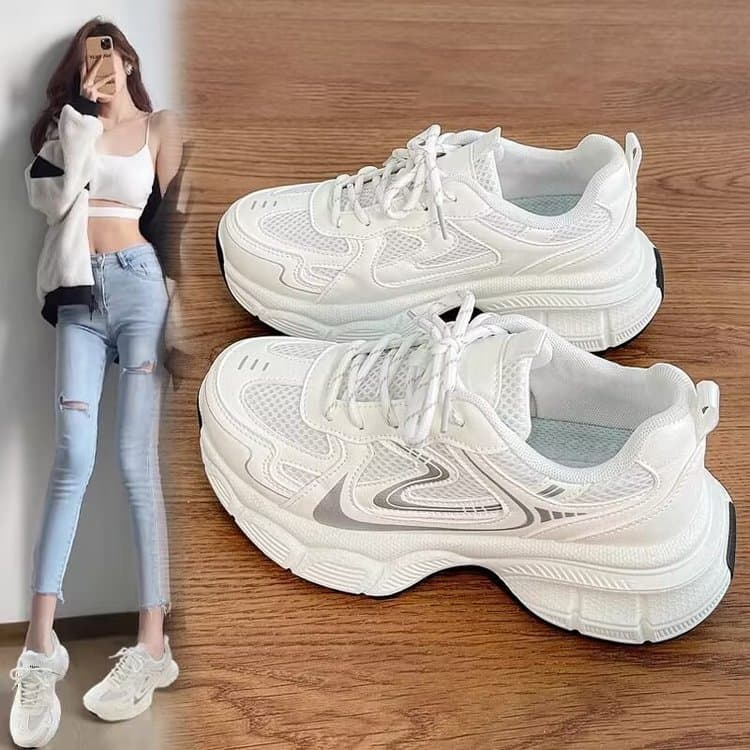 Single-layer Mesh Summer Breathable Dad Sneakers Women 2024 New Lightweight Thick Sole Heightening Versatile Running Casual Shoes