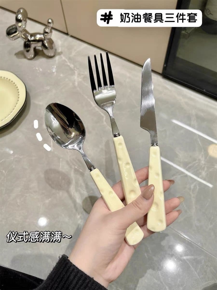 Luxury 304 Stainless Steel Steak Cutlery Set, Instagram-worthy Western Cutlery Set, Complete Cheese 3-Piece Gift Box