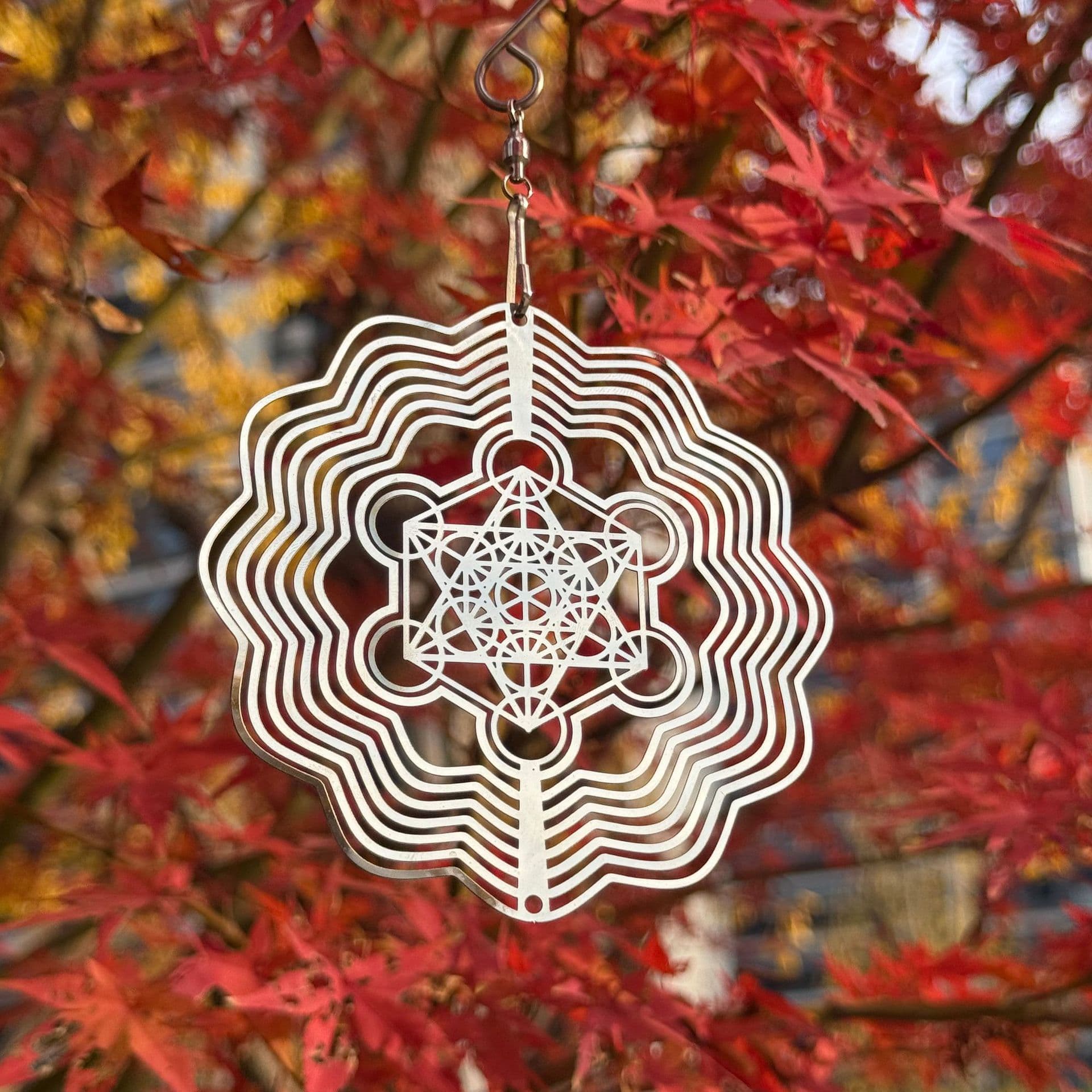 Mandala Wind Chime Dream Cross-Border Mandala Rotating Stainless Steel Mirror Metal Wind Chime Garden Deterrent Decoration