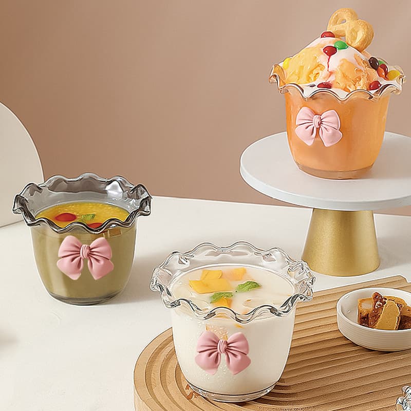 [Straight from the source] Dessert glass bowl heat-resistant glass lace yogurt salad bowl ins high-looking fruit cup