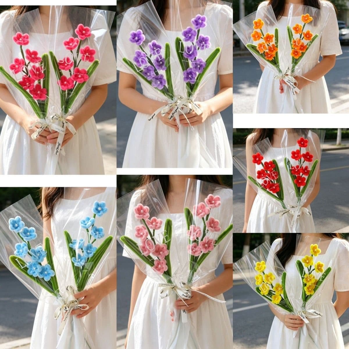 Finished twist stick bouquet, finished flower blue star flower, hand-woven mother's day, Chinese Valentine's Day, teacher's day stall