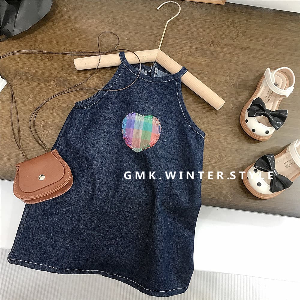 Baby Girl's Summer Denim Vest Dress Casual Daily Outfit Children's Clothing Heart Hanging Neck Design Girls' Clothes