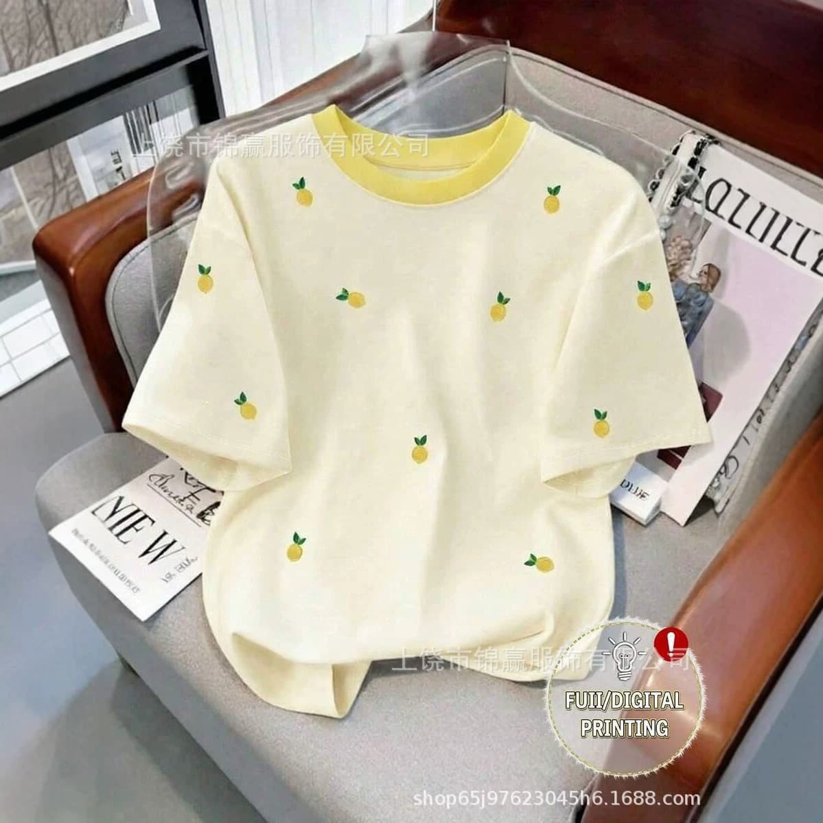 Simple Floral Pattern European and American New Style Digital Print Comfortable Fresh T-Shirt Round Neck Short Sleeve Top