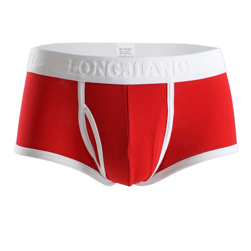 Long Side Opening Men's Boxer Briefs, Elastic Waistband, Solid Color, Breathable, U-Shaped Pouch, Men's Boxers for Export