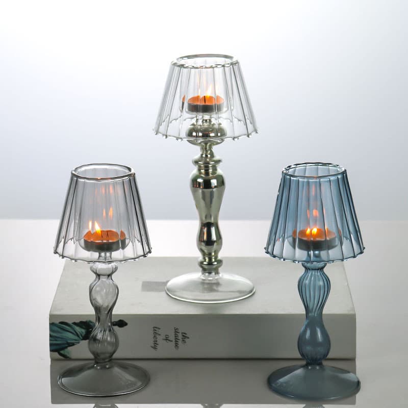 Glass Candle Holder European Romantic Valentine's Day Candlelight Dinner Unscented Candle Cup Wedding Hotel Restaurant Table Lamp Candle Holder