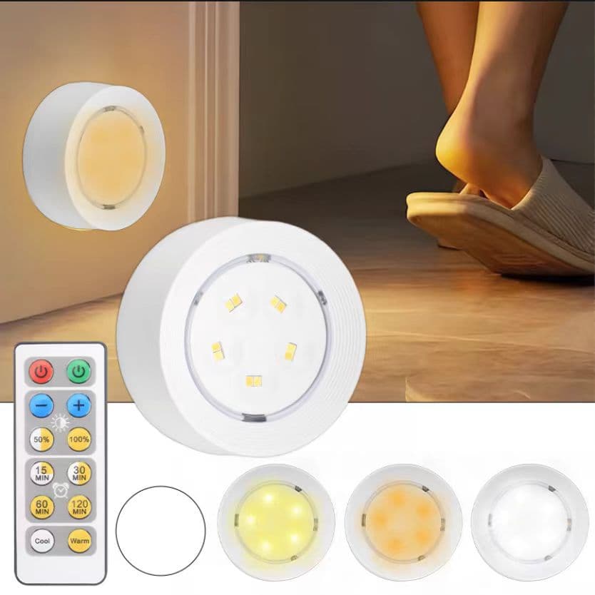 LED remote control push night light No. 5 battery touch pat light bedroom kitchen bedside 3-tone lighting cabinet light