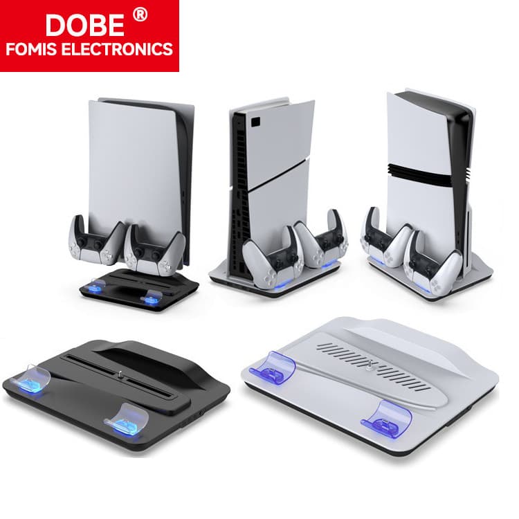 PS5/Slim/PRO Console Multifunctional Cooling Fan Base Stand with PS5 Controller Blue Light Charging Dock