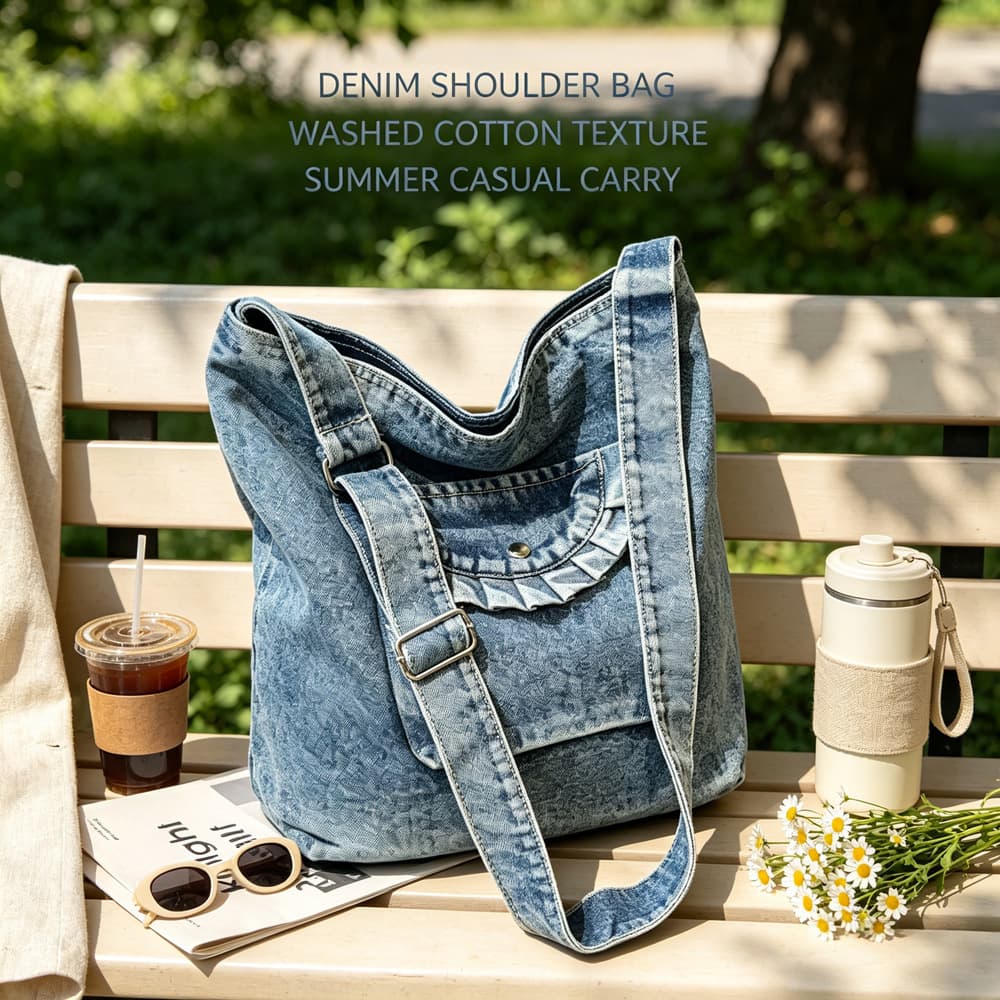 Denim washed brushed tassel large-capacity shoulder bag women's casual shoulder bag female student class bag commuter tote bag
