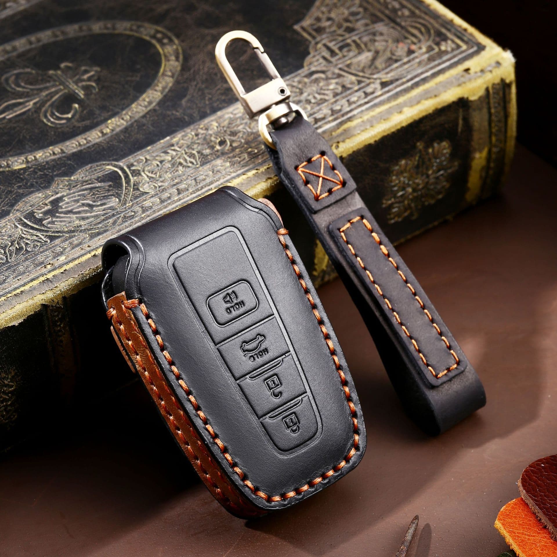 Handmade Leather Car Key Cover for Toyota Keys Protective Shell Premium Cowhide Vehicle Key Case Hallmo Brand