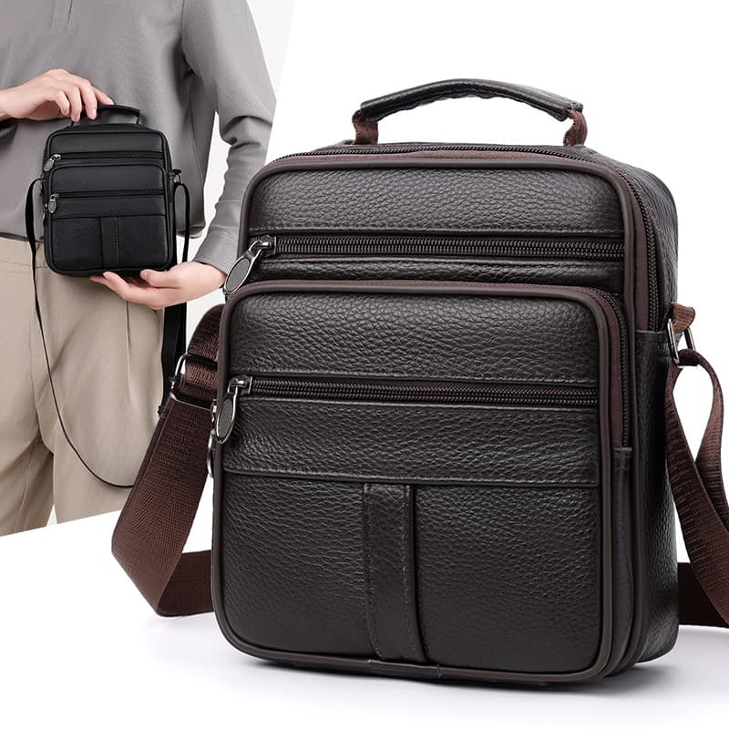 New genuine leather men's shoulder bag, vertical style, Korean style, large capacity, casual men's bag, crossbody bag, handbag.