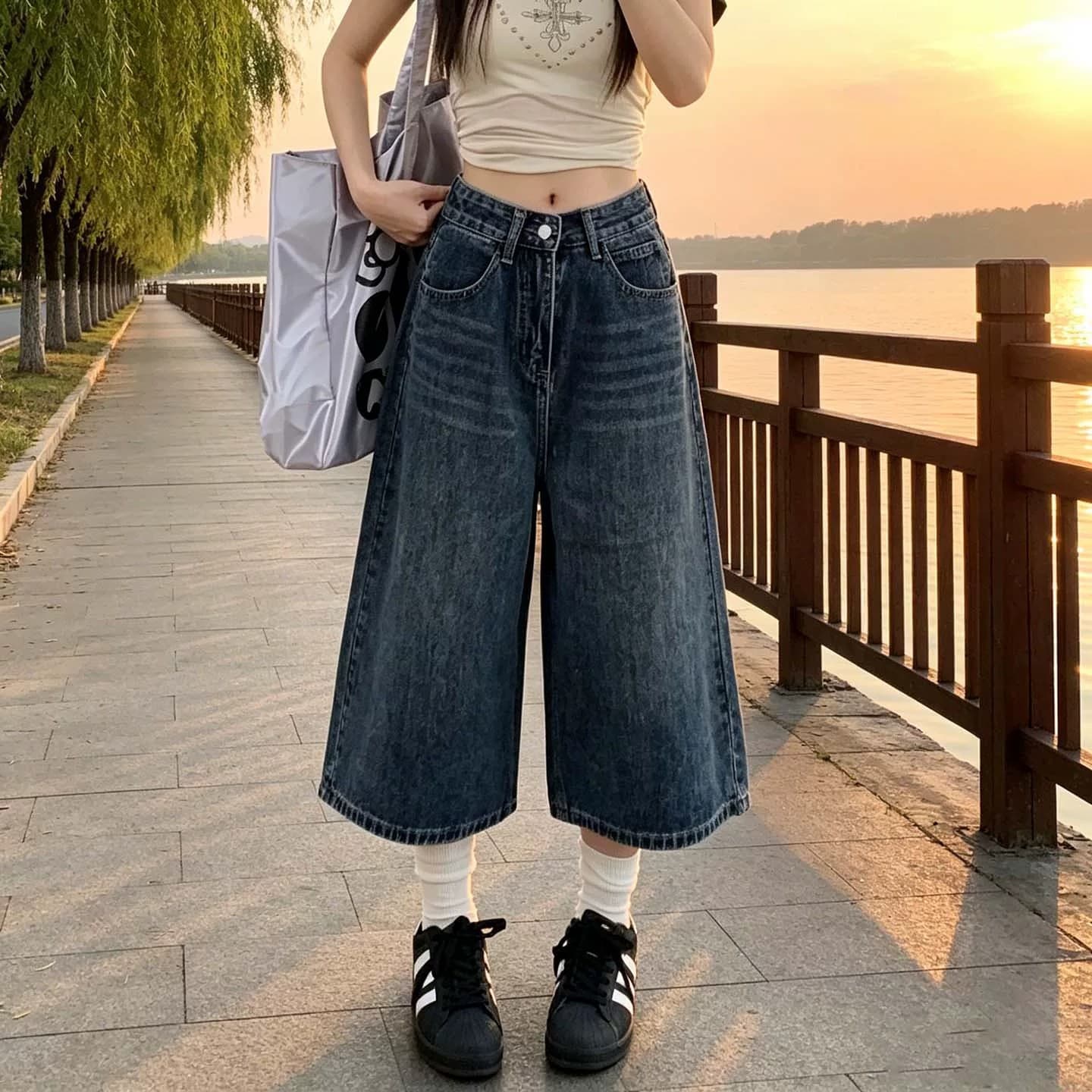Vintage Relaxed Fit Casual Wide Leg Jeans 2026 Trend High Waist Versatile Hip Covering Jeans for Thick Legs