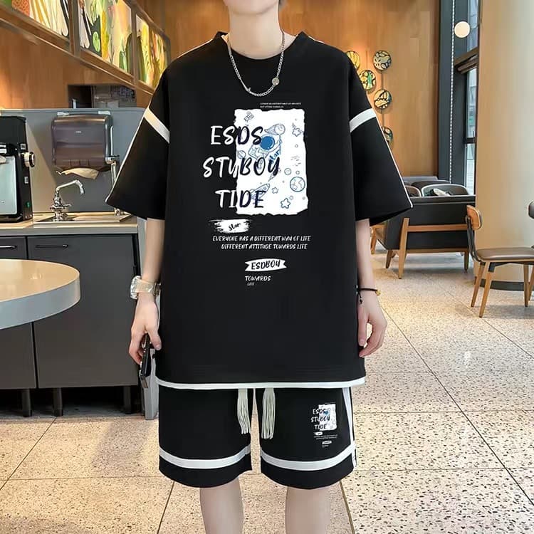 Men's Track Suit Set, Summer Cool Ice Silk T-Shirt with Shorts, Two-Piece Set, Boys' Summer Outfit, Complete Set