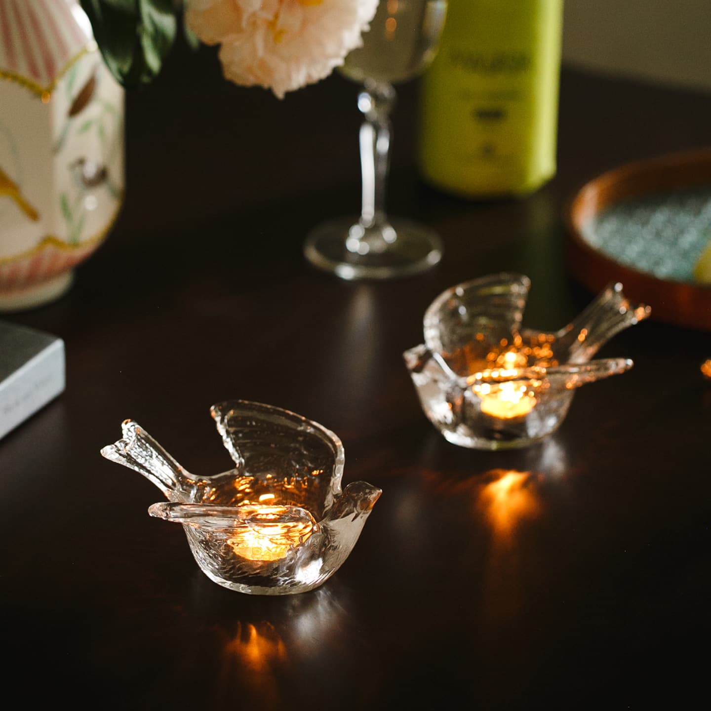 Small Bird Transparent Glass Candle Holder, Atmospheric Vintage Candle Holder for Romantic Candlelight Dinner, Retro Ins Style