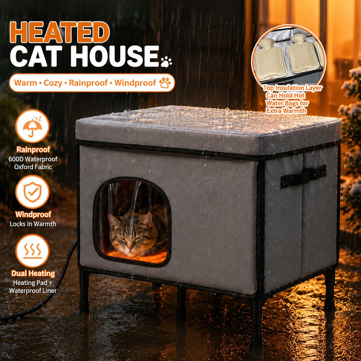 In Stock Custom Amazon Outdoor Heated Cat House Dual-Use Cat Air Conditioned Shelter with Stand Outdoor Warm Pet House