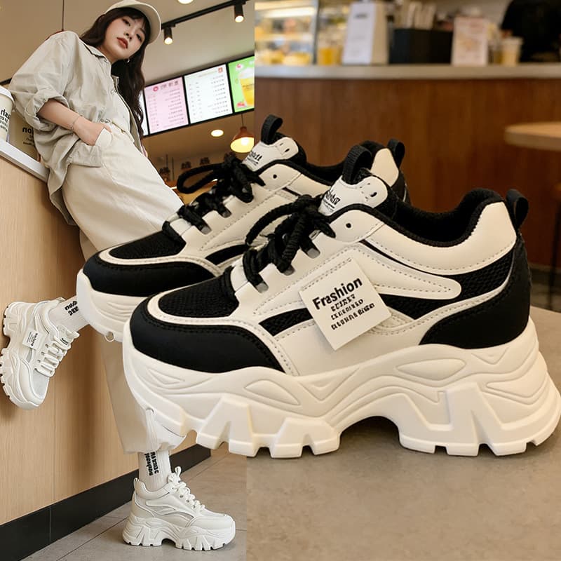 Spring women's shoes dad shoes women's breathable mesh mesh shoes with wide-leg pants thick-soled casual sports white shoes