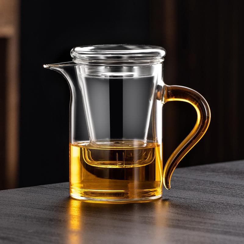 Thick High-Temperature All-Glass Brewing Teapot for Flower, Green, and Black Tea, with Separation Feature and Filter Net