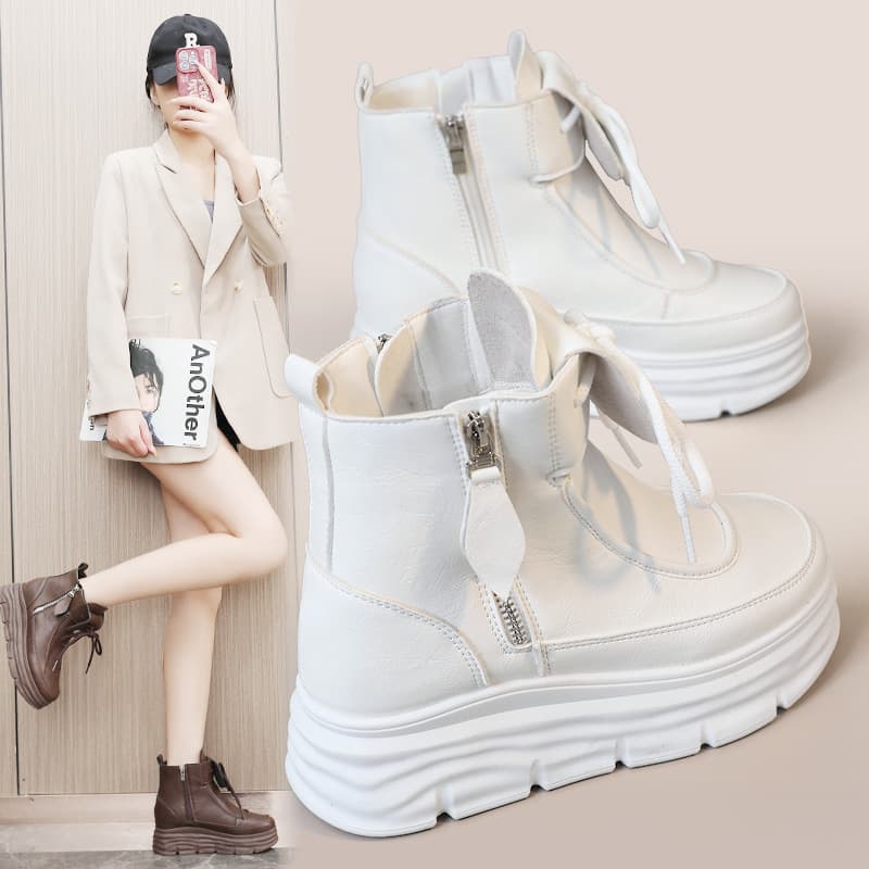 W3680 New 2025 Spring/Summer High-Top Platform Casual Sneakers for Students, Solid Color Street Style