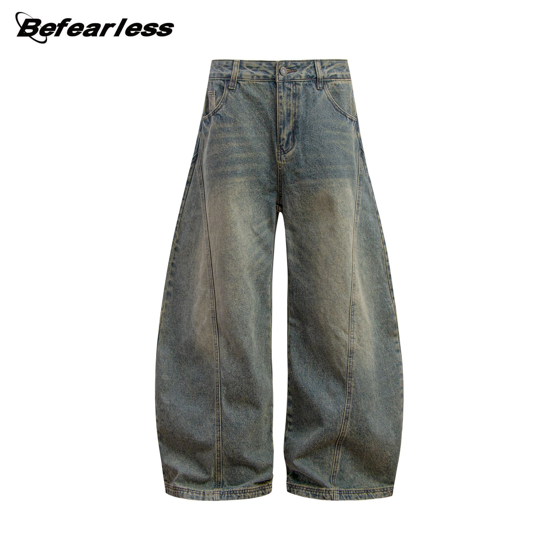 American Retro Casual Versatile Raw Denim Curved Knife Jeans Loose Flowy Wide-Leg Pants Sickle Style for Men Summer