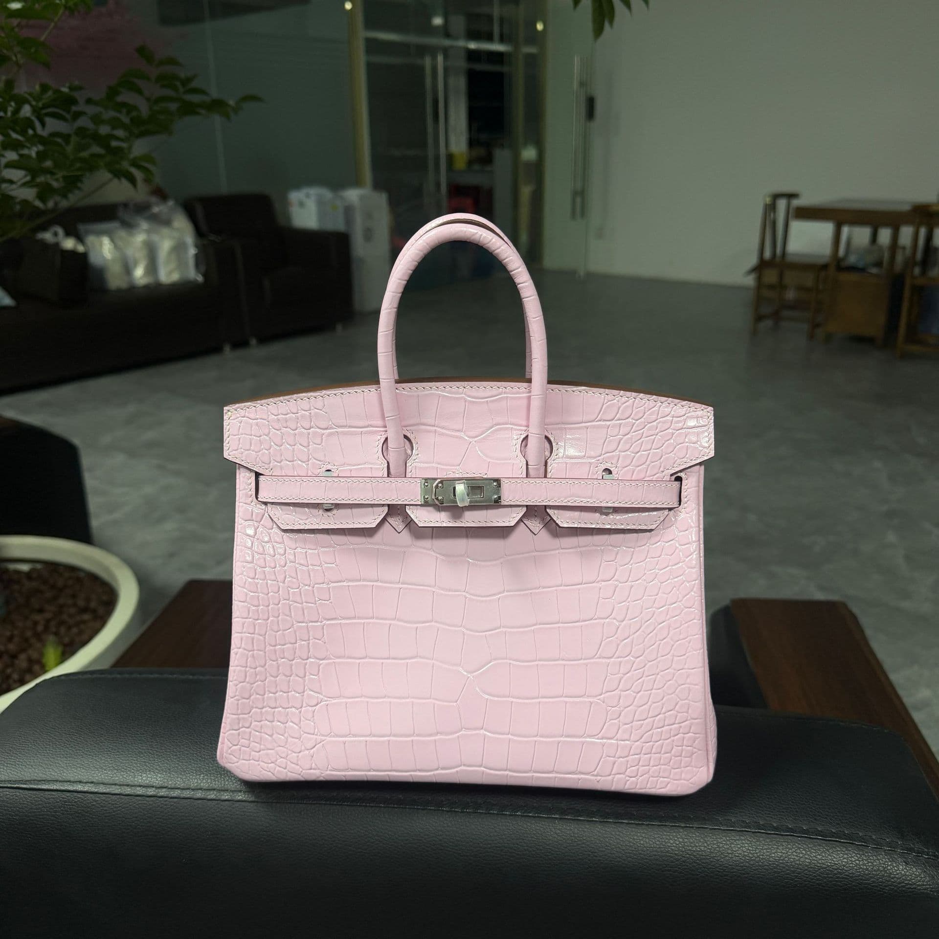 All-steel hardware handbag inner seam H waxed thread hand-sewn platinum J bag 25/30 Himalayan crocodile pattern top-grain cowhide