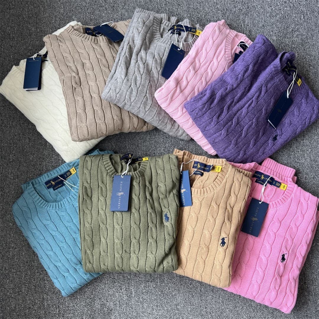 25ss original foreign trade scannable cotton thread raffia pony embroidery classic twist round neck knitted long-sleeved top
