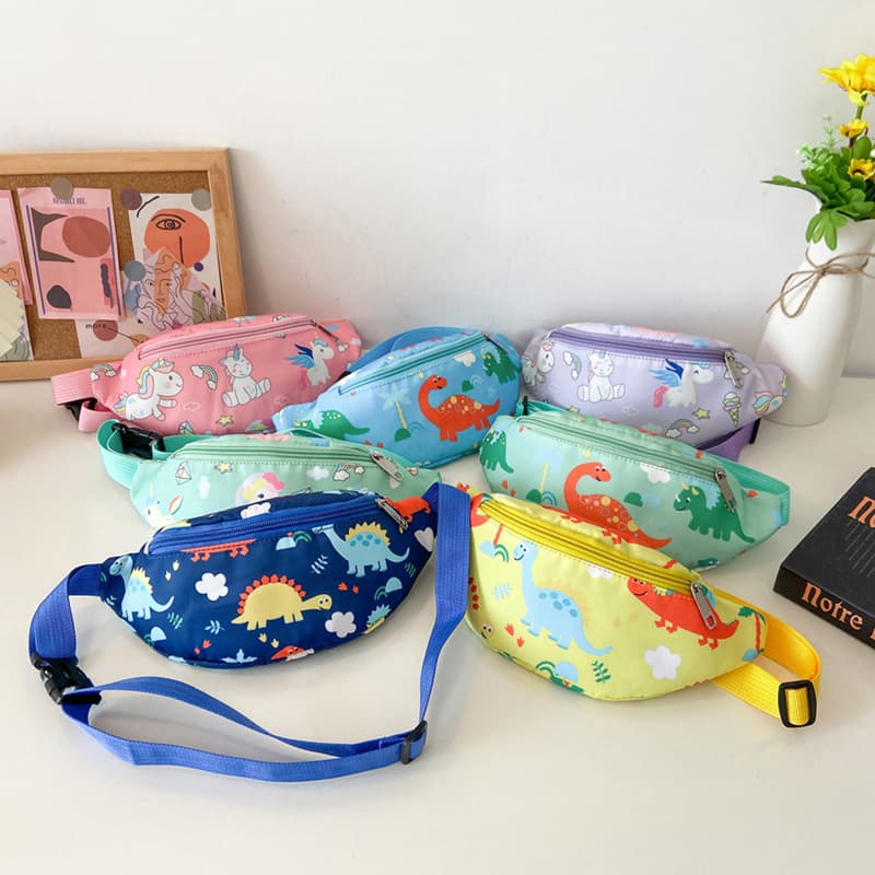 Korean version of children's waist bag, cute cartoon little dinosaur, boy's crossbody bag, fashionable girl's coin purse, chest bag wholesale