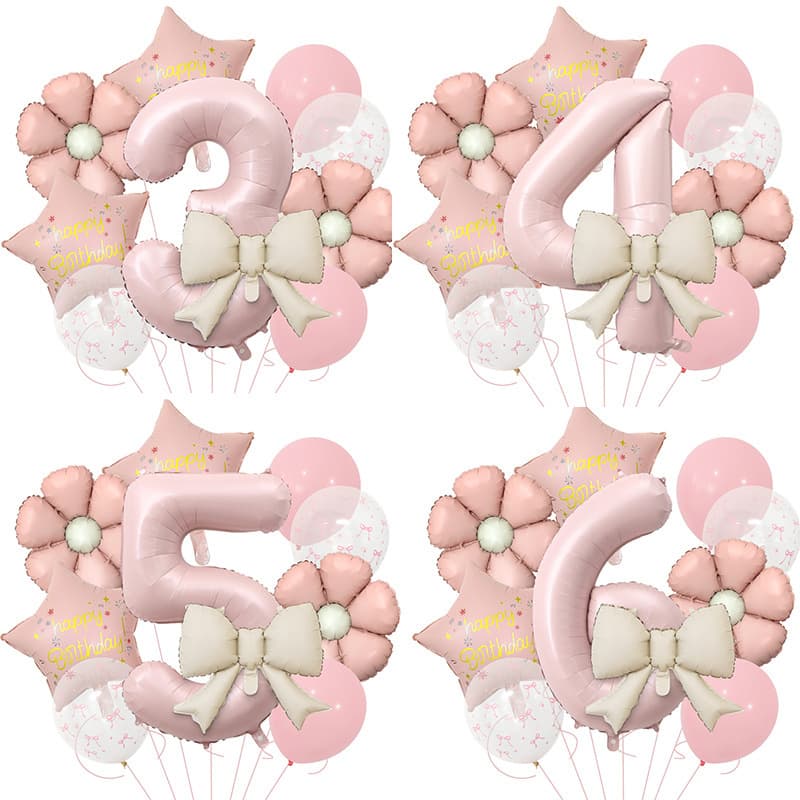 Ins Style Floral Number Birthday Balloons, Baby Birthday Party Decoration Banner, Children's Birthday Decoration Set