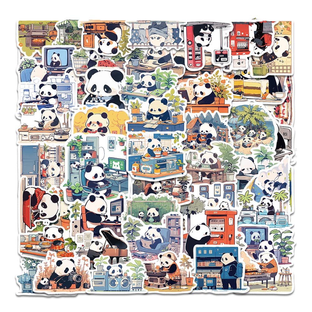 50 Cartoon Panda Daily Doodle Stickers for Personalized Motorcycle and Luggage Decoration, Waterproof, Export Wholesale