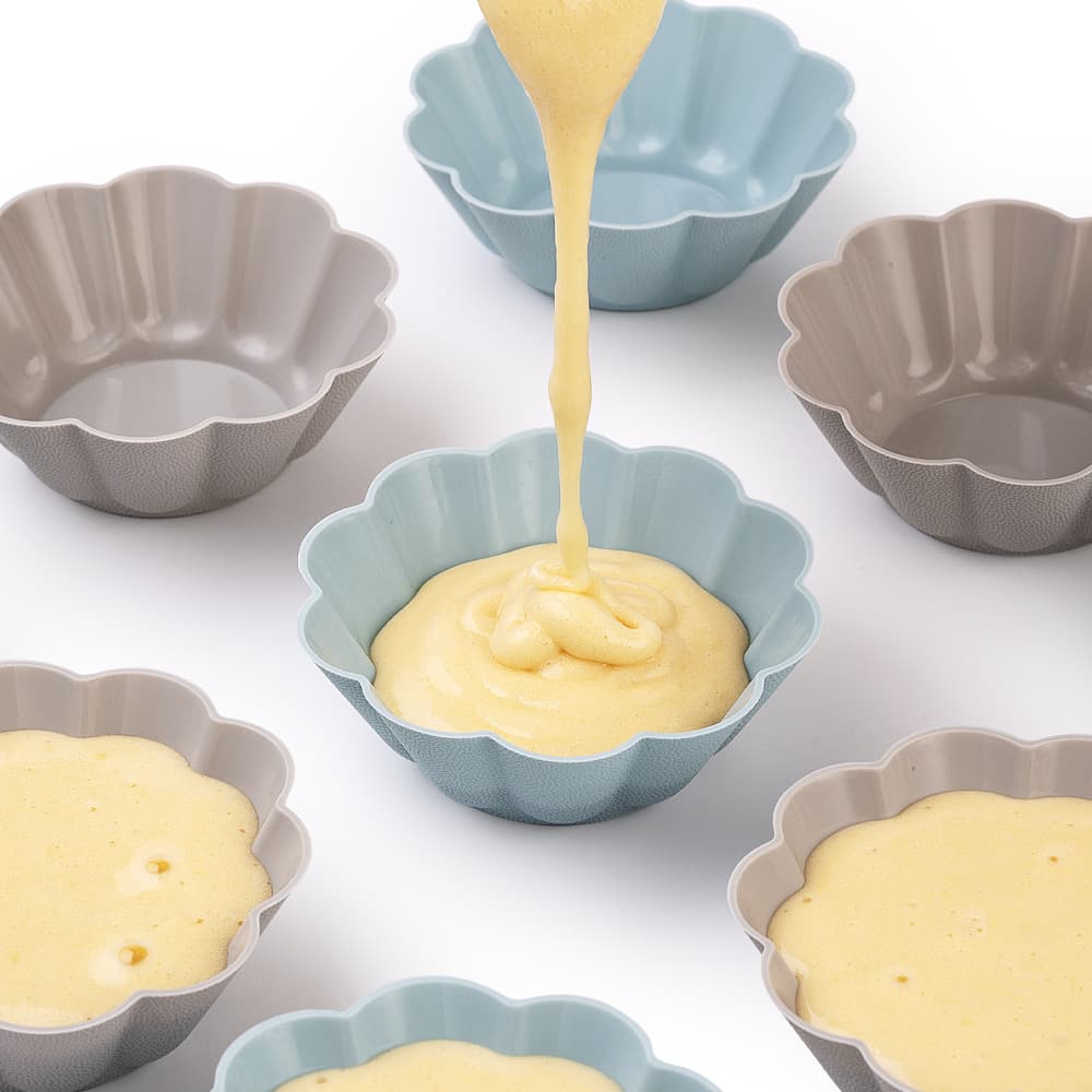 Food Grade Silicone Baking Mold Pudding Muffin Cup Flower Shape DIY Cake Mold Modern Simple Style Blue Color Affordable Price