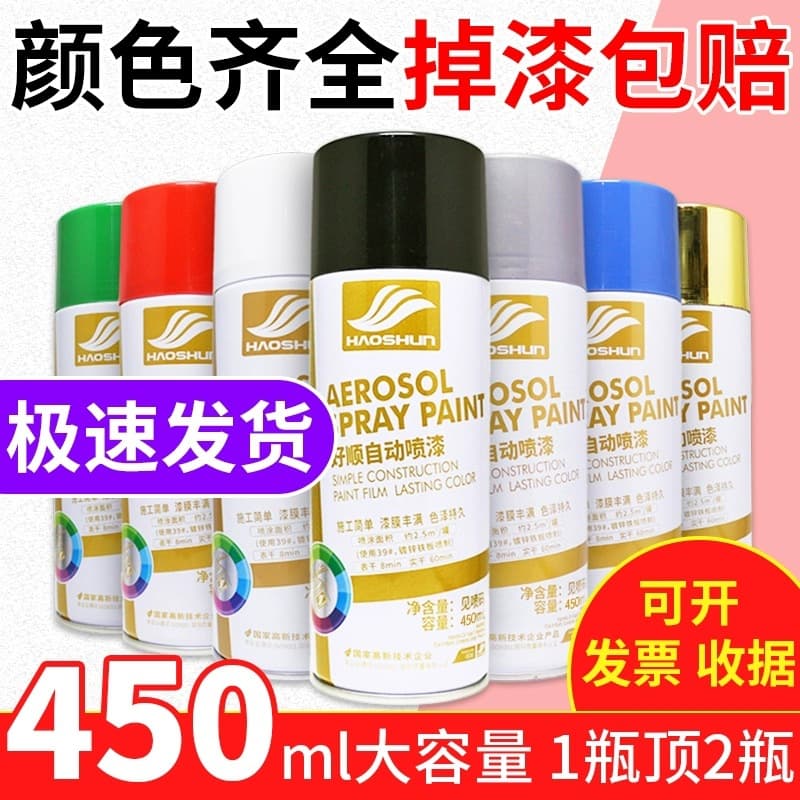 Haoshun Spray Paint Wholesale, 450ml Metallic Fluorescent Car Color Change Paint, Gold, Black, White Anti-Rust Paint