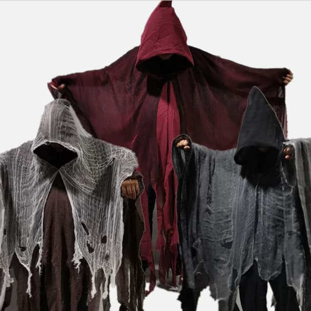 Halloween cape, hooded cloak, cosplay, adult zombie costume, skeleton tattered cape props, horror ghosts