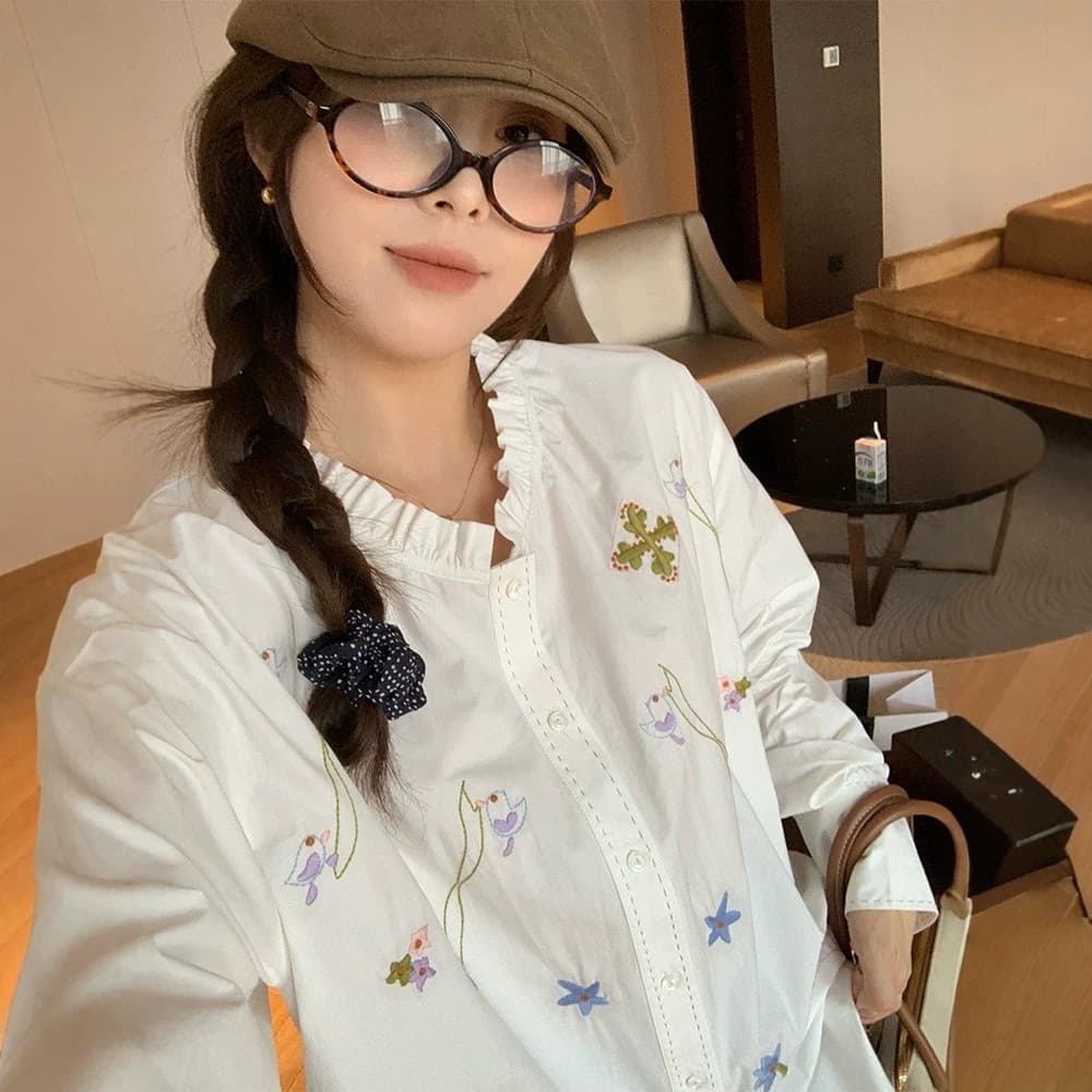 NAZ Naz Plus Size Pure Cotton Contrast Embroidery Summer Colorful Lace Blouse Fashionable Design Top for Women