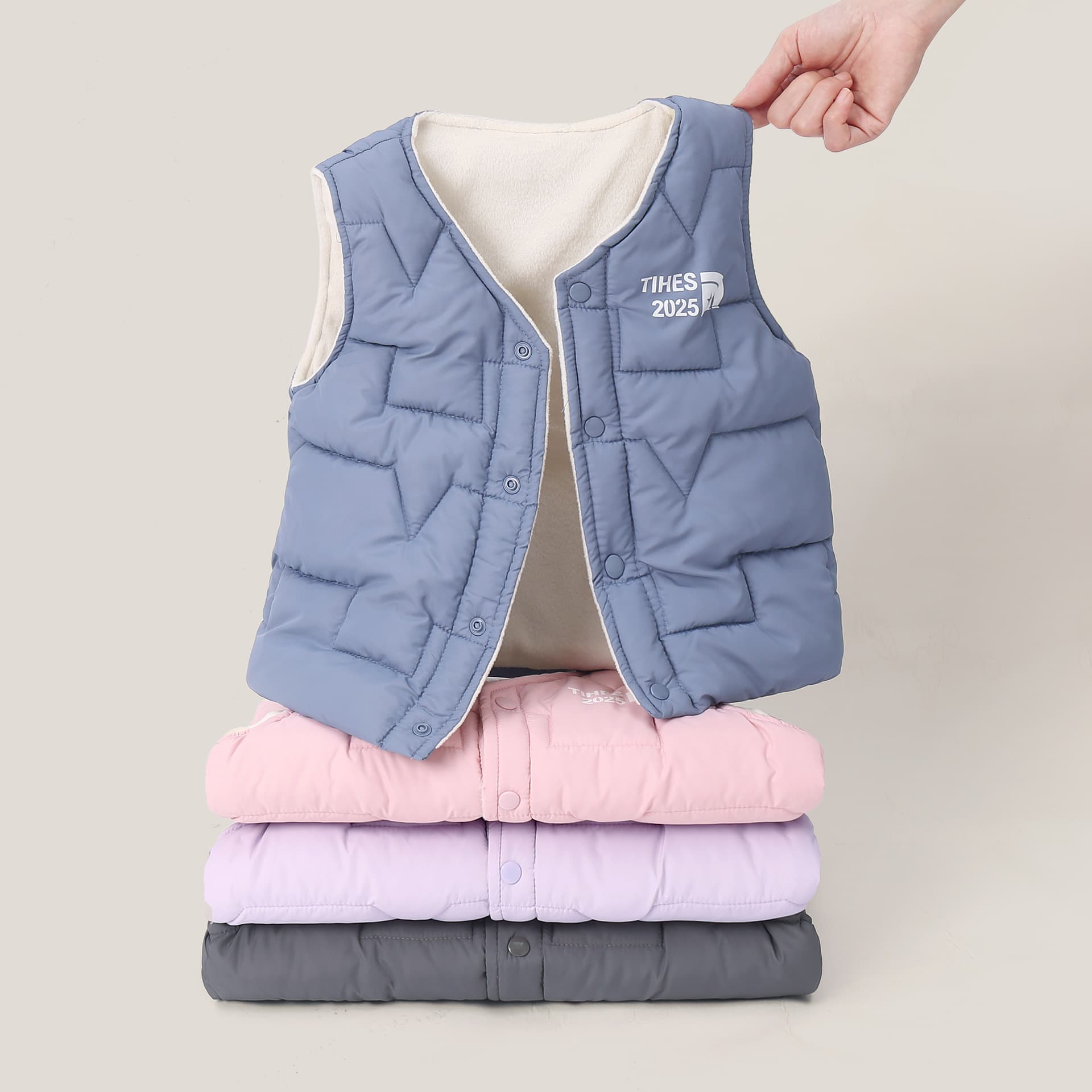 2025 Autumn/Winter New Style Children's Down Cotton Vest for Boys and Girls, Fleece-Lined Cotton Vest for Small, Medium, and Large Kids