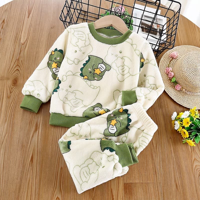 Kids Flannel Pajama Set Boys Girls Autumn Winter Two-Piece Sleepwear
