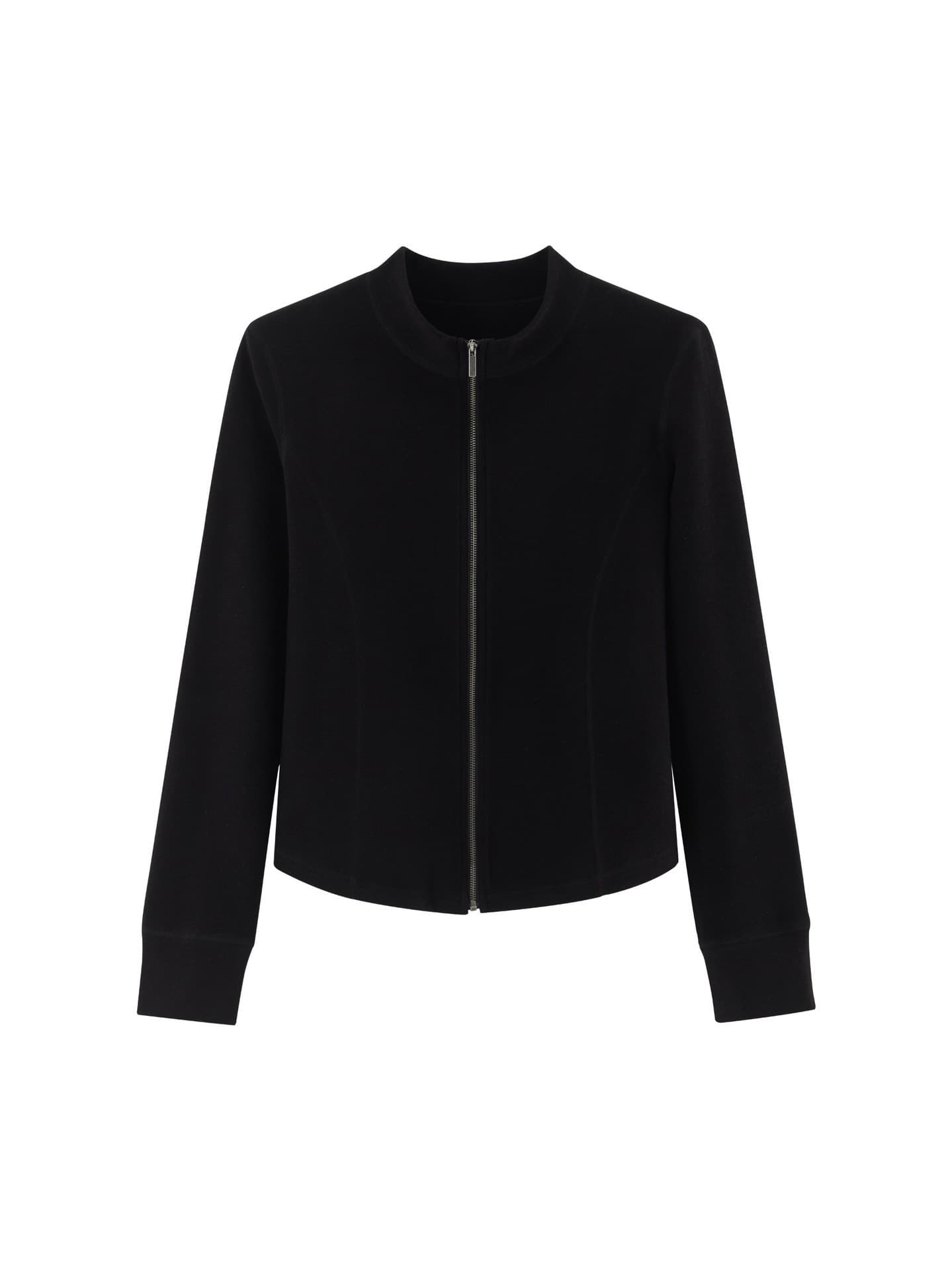2025 Autumn/Winter New Women's Stand Collar Slim Fit Zip Jacket, Waist-Tightening, Slimming, Warm, Layering Long-Sleeve Jacket