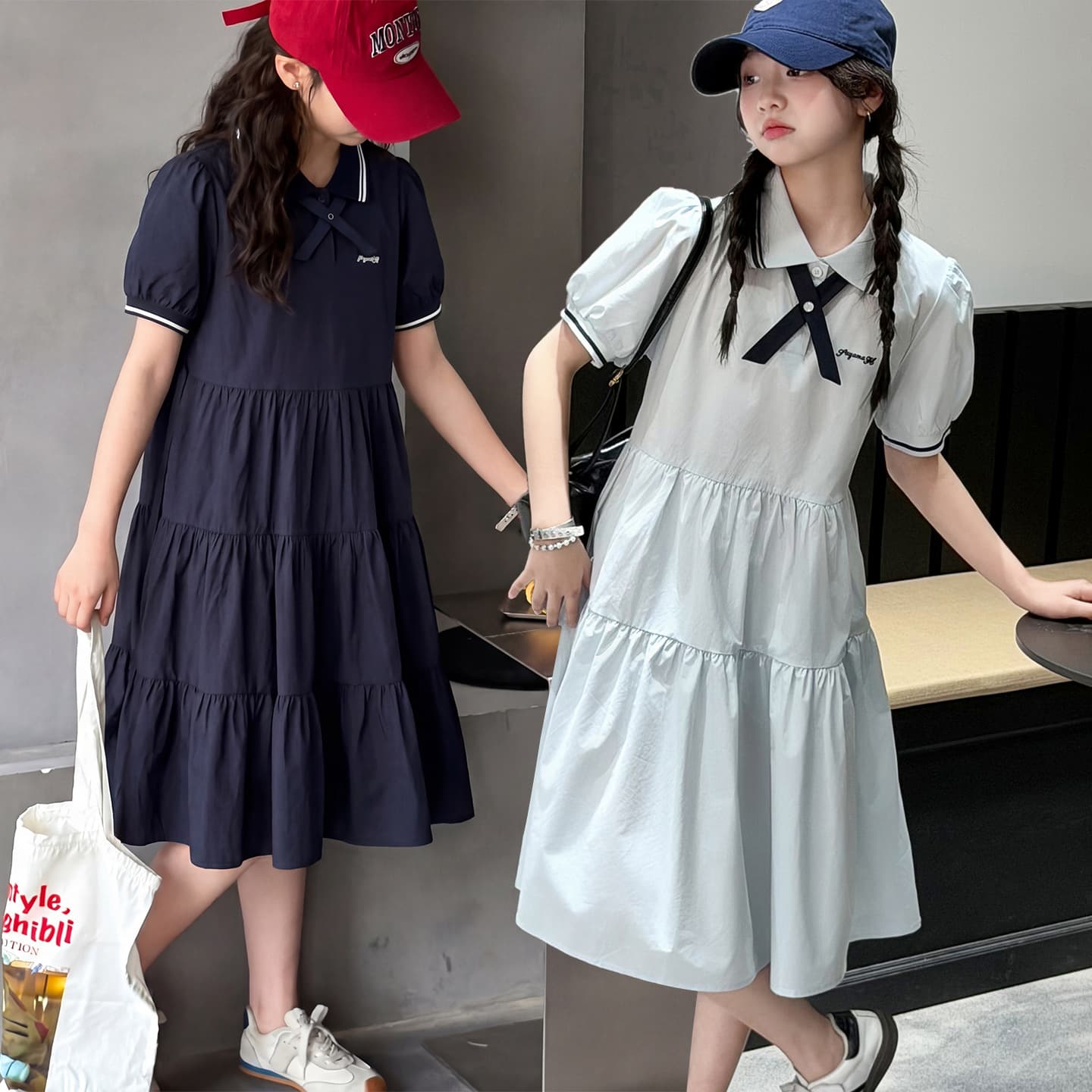Girls' Dress Summer 2026 New Children's School Style Polo Collar Dress Big Kids Casual Turn-down Collar Sport Dress