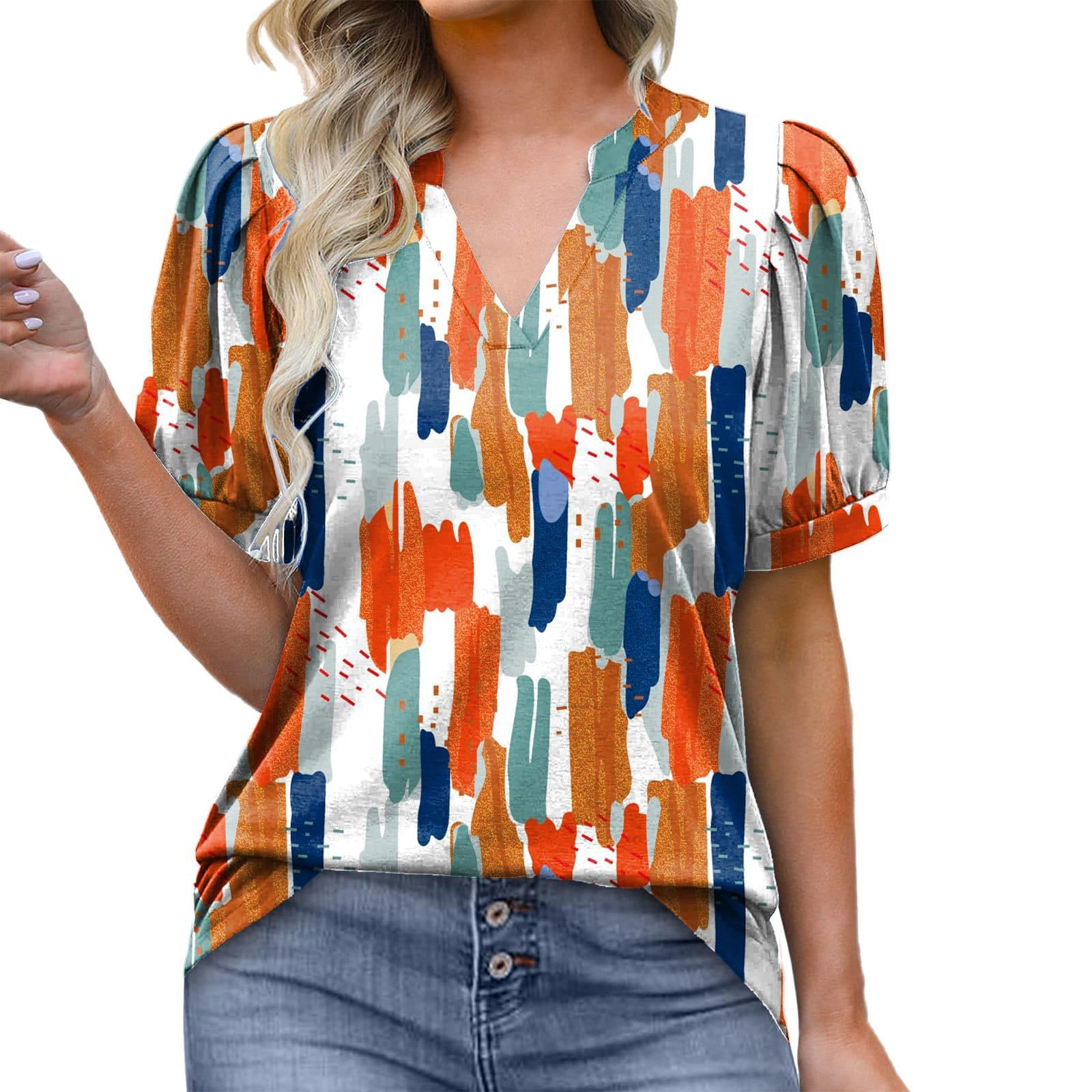 2023 Explosive Loose V-neck Puff Sleeve T-shirt Top