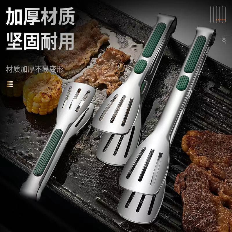 304 Stainless Steel Kitchen Food Tongs, Heat-Resistant Steak Tongs for BBQ, Grilling, Bread, and Cake Serving