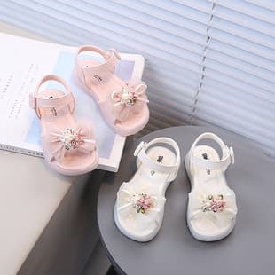 Girls Princess Sandals Summer New Soft Sole Open Toe Fashion Strap Sandals Little Girl Flower Mesh Bow Sandals