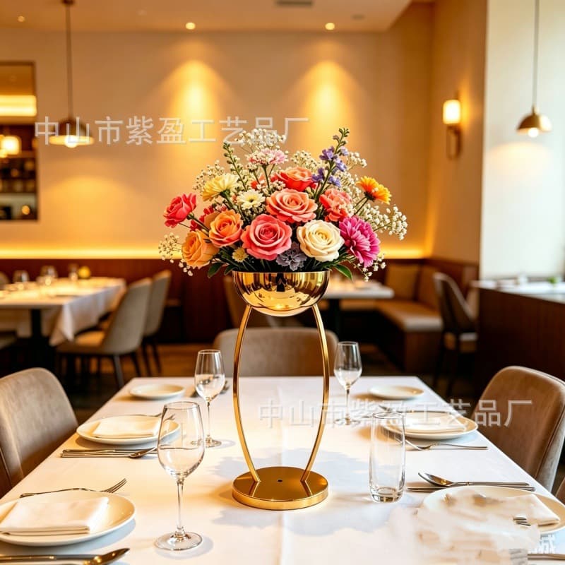 Cross-border new wedding decoration props, iron flower stand ornaments, wedding main table center decoration ornaments, flower vessels and flower trays