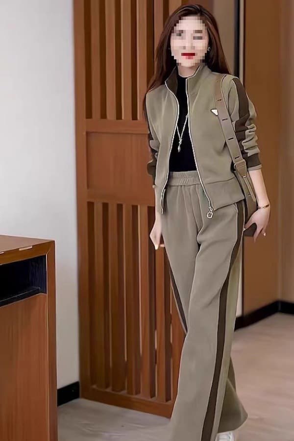 Fashion Retro Casual Sportswear Set Slimming Two-Piece Mother's Outfit Winter Hoodie Set Complete