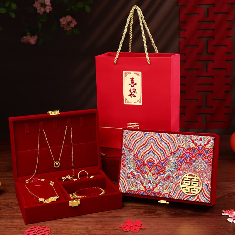 Wedding high-end gold jewelry three-gold jewelry box gift for the newlyweds hardware box Chinese style engagement special storage box