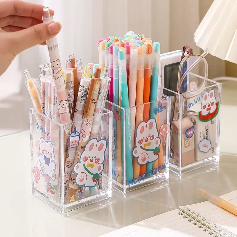 Ins Transparent Acrylic Pen Holder Office Desktop Stationery Storage Box Student Makeup Brush Cylinder Pencil