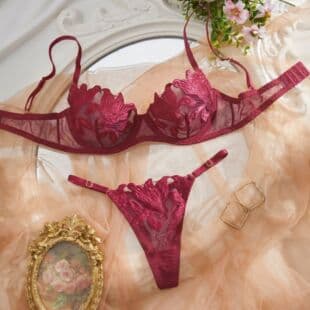 Cross-border Hot Selling Flirting Sexy Lingerie Set Lace Embroidery Mesh Sheer Sexy Pure Desire Sexy Lingerie Set