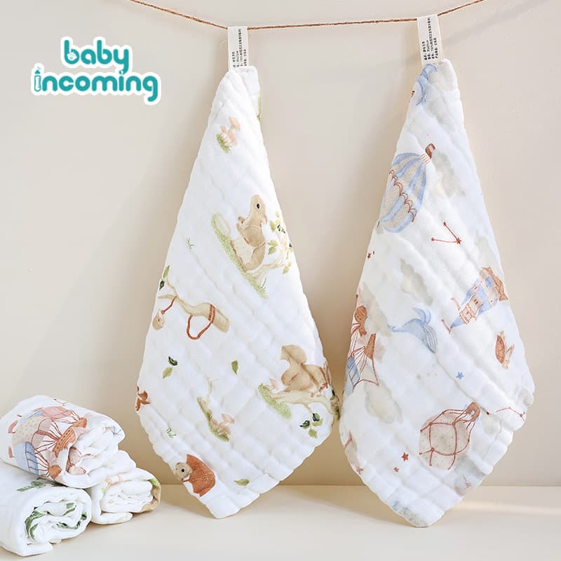 Class a six-layer seersucker saliva towel cartoon cute small square towel baby bath face towel cotton gauze