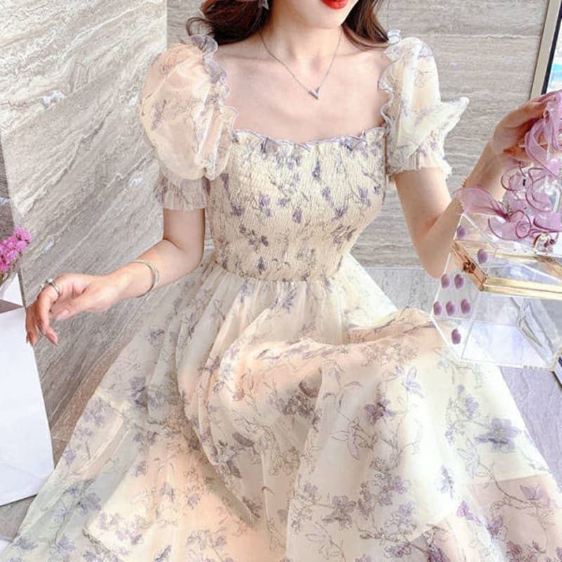 Summer Tea Break French Ink Painting Waist-Slimming Elegant White Chiffon Dress Women's Wear Same Style as Mall