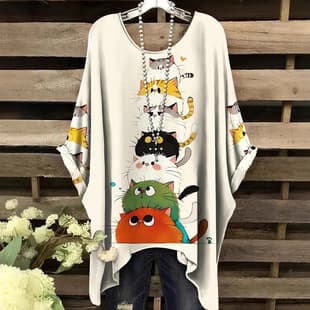 2025 European & American Amazon New Women's Extra Large Size Cartoon Print Round Neck Summer Loose T-Shirt Top