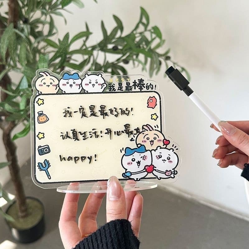 Desktop Ornament Decorative Stand Memo Board, Acrylic Write-and-Erase Standing Message Board, "Rising Wind and Water" Lucky Charm